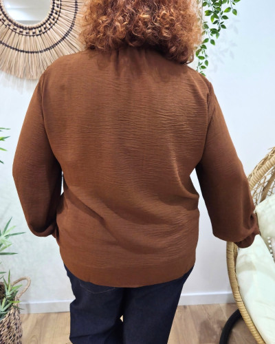 Chemisier femme marron col mao Edena