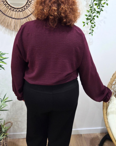 Chemisier femme bordeaux col mao Edena