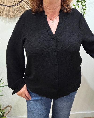 Chemisier femme noir col mao Edena