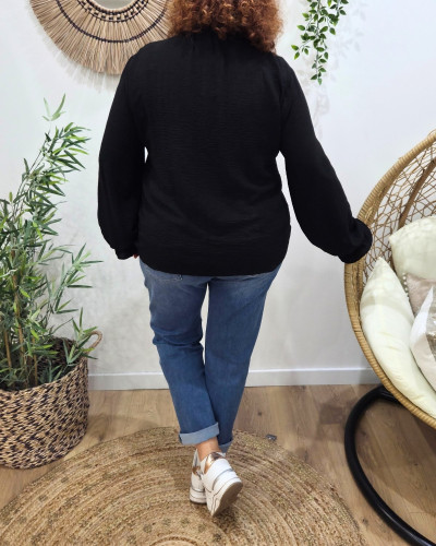 Chemisier femme noir col mao Edena