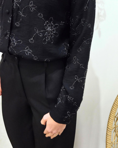 Chemisier brodé femme noir et argenté Izaline