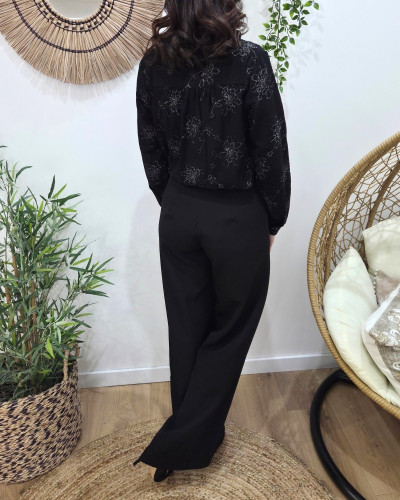 Chemisier brodé femme noir et argenté Izaline