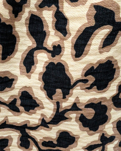 Chemisier femme noir motifs fleuris beiges et camels Isabelle