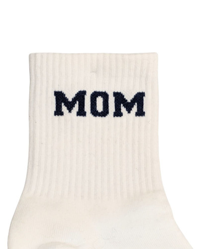 Chaussettes femme ecru écriture mom bleu marine
