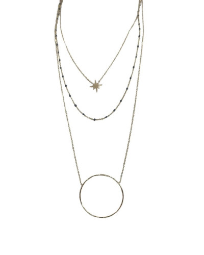 Collier femme bleu marine/doré multirangs cercle 