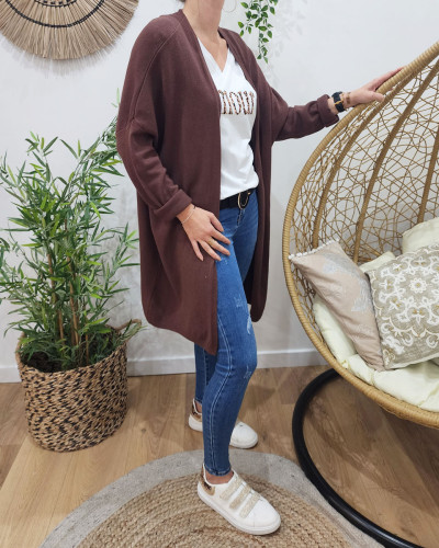 Gilet long femme uni