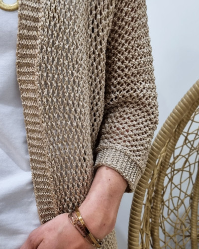 Gilet long crochet beige doré dos étoile