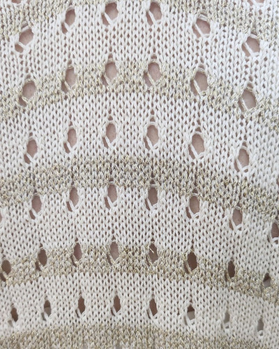 Gilet femme beige doré maille ajourée rayée