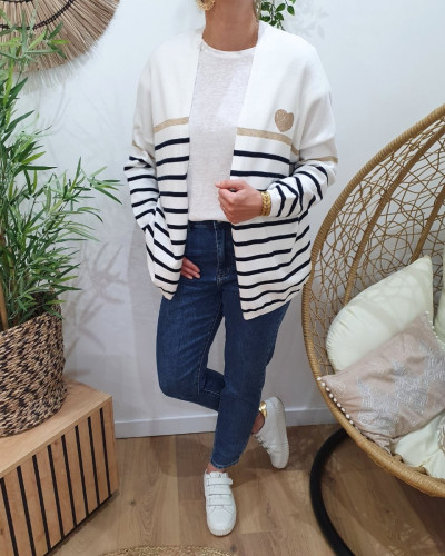 Gilet femme marinière coeur doré