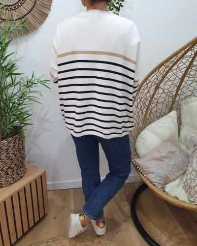 Gilet femme marinière coeur doré