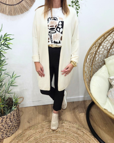 Gilet femme long dos étoile lurex
