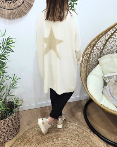 Gilet femme long dos étoile lurex