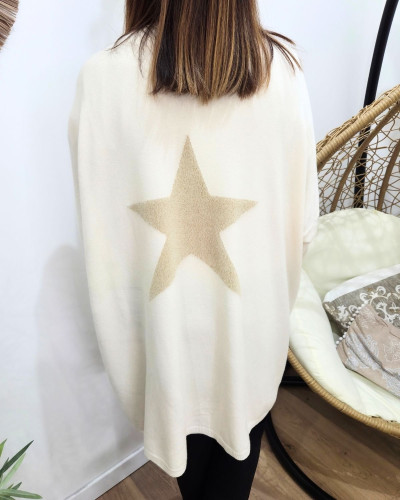 Gilet femme long dos étoile lurex