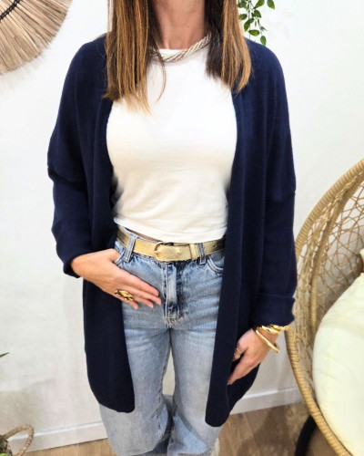 Gilet femme long dos étoile lurex