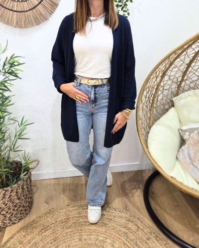 Gilet femme long dos étoile lurex