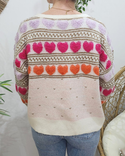 Gilet femme orange rose parme coeurs Love