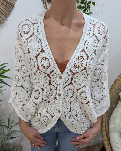 Gilet femme crochet ajouré Nayah