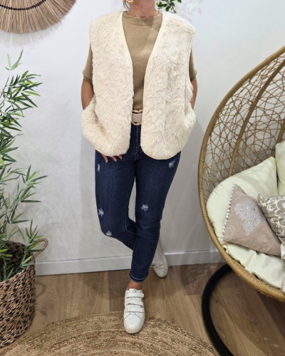 Gilet femme sans manche fausse fourrure