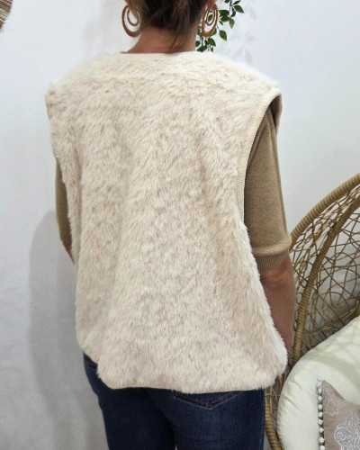 Gilet femme sans manche fausse fourrure