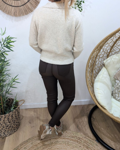 Gilet femme beige chiné boutons dorés Cora