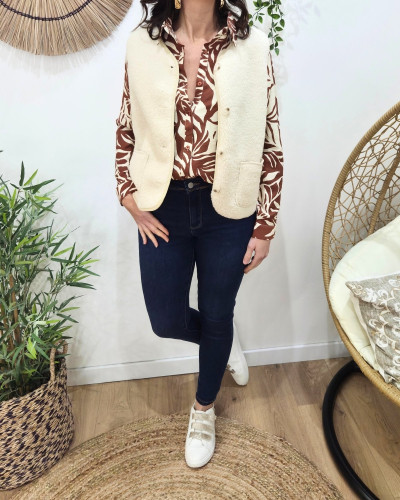 Gilet femme sans manche bouclettes beige Alya