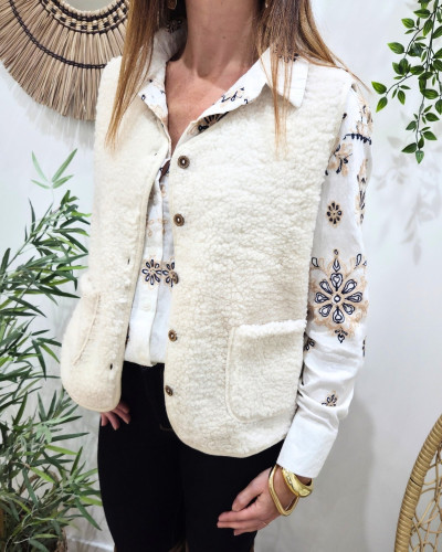 Gilet femme sans manche bouclettes beige Alya