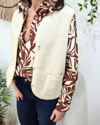 Gilet femme sans manche bouclettes beige Alya