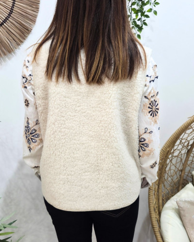 Gilet femme sans manche bouclettes beige Alya