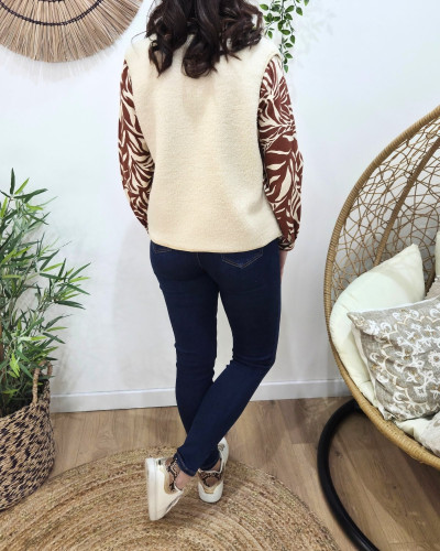 Gilet femme sans manche bouclettes beige Alya