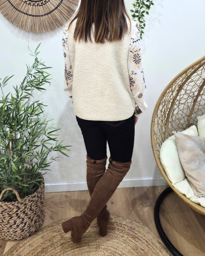 Gilet femme sans manche bouclettes beige Alya