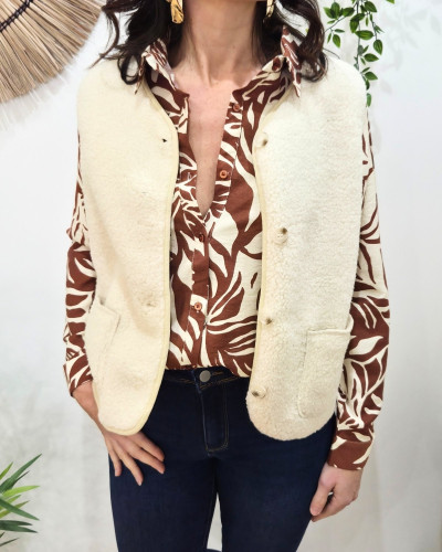 Gilet femme sans manche bouclettes beige Alya