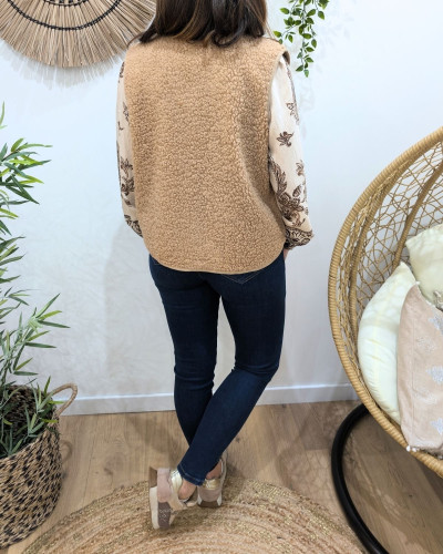 Gilet femme sans manche bouclettes camel Candice