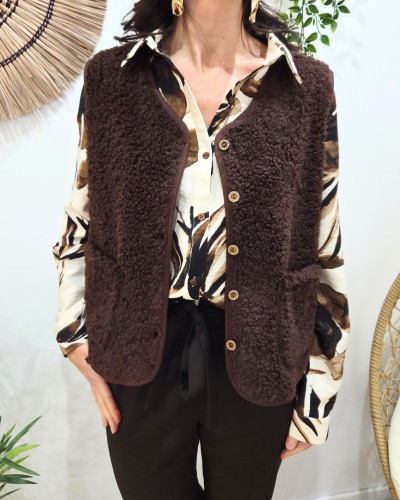 Gilet femme sans manche bouclettes choco Candice