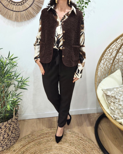 Gilet femme sans manche bouclettes choco Candice