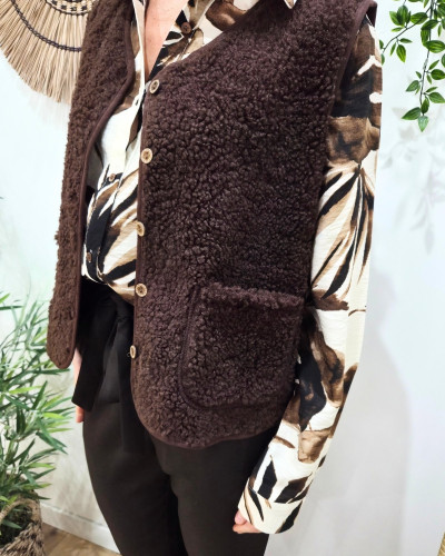 Gilet femme sans manche bouclettes choco Candice