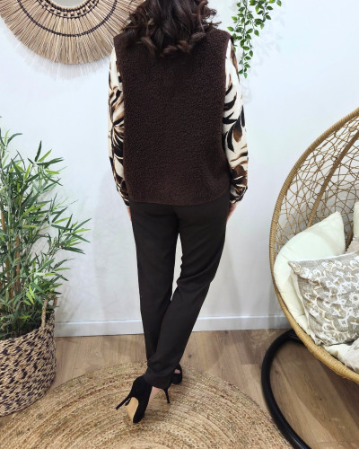 Gilet femme sans manche bouclettes choco Candice