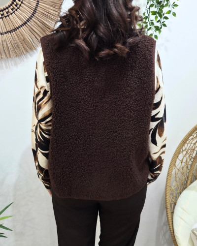 Gilet femme sans manche bouclettes choco Candice