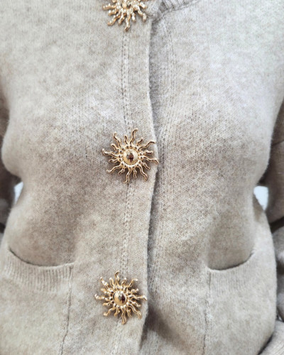 Gilet femme camel boutons soleil doré