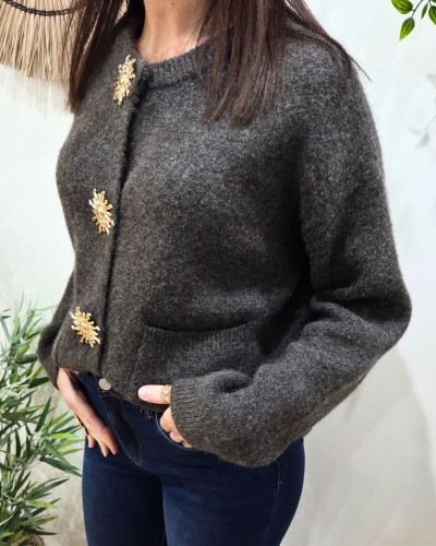 Gilet femme camel boutons soleil doré