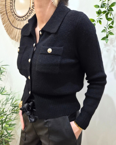 Gilet femme noir boutons dorés Cora
