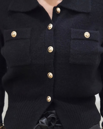 Gilet femme noir boutons dorés Cora