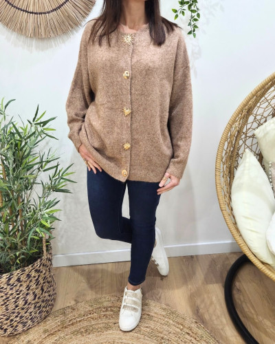 Pull femme grande taille boutons dorés soleil coeur