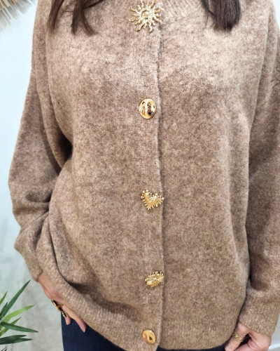 Pull femme grande taille boutons dorés soleil coeur