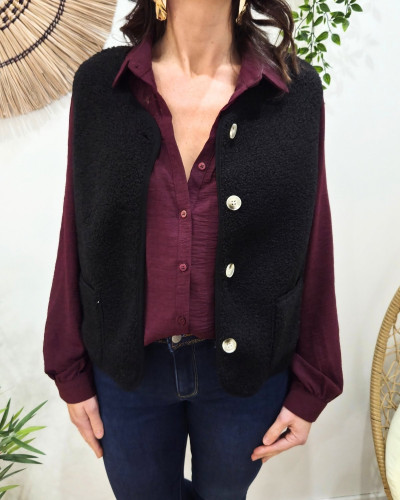 Gilet femme sans manche bouclettes noir Alya