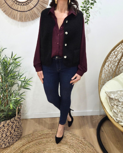 Gilet femme sans manche bouclettes noir Alya