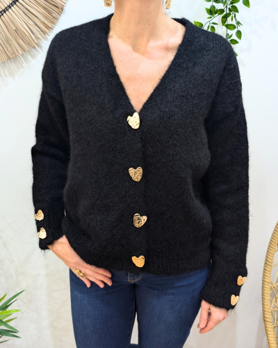 Gilet femme boutons coeurs dorés