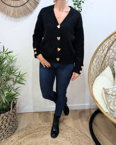 Gilet femme boutons coeurs dorés