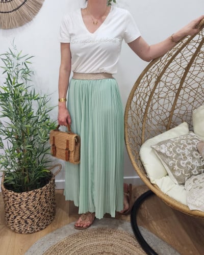 Jupe longue plissée femme élastique doré