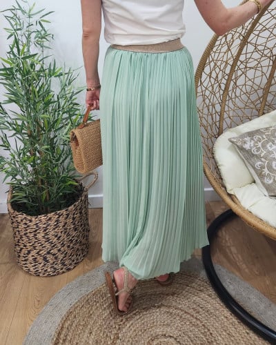 Jupe longue plissée femme élastique doré