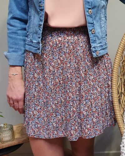 Petite jupe pliss e fleurs roses bleues corail 15634